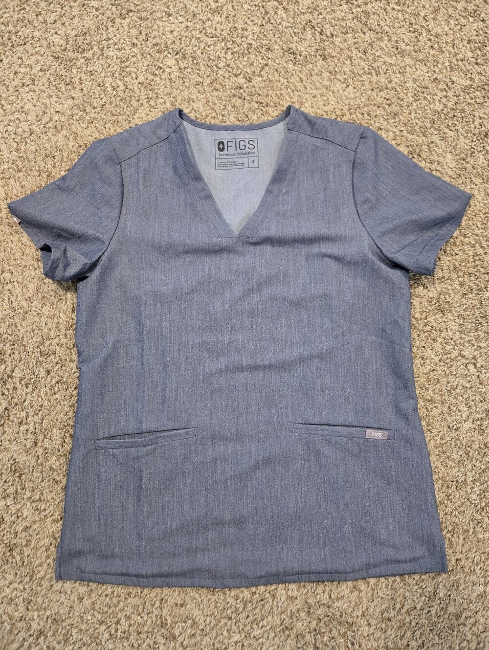 Figs Women's V-Neck Technical Collection Scrub Top in Heather Blue